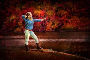 October Special season high school senior portraits downtown houma la senior girl bow arrow