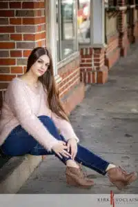 senior girl downtown houma la sidewalk