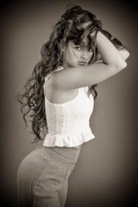 High School Senior Girl in Black and White